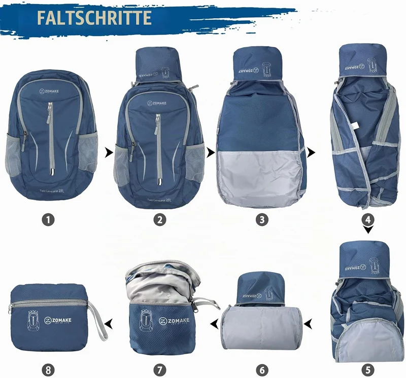 ZOMAKE Ultraleicht Faltbarer Rucksack - Packbare Backpacks 25L,Kleiner Faltbar Rucksäcke Wanderrucks
