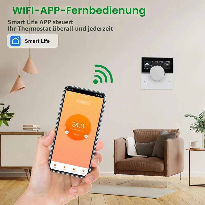 Wengart Smart Raumthermostat WG12, WiFi 2.4GHz für Wasser-Fussbodenheizung (3A), Fenster-offen-Erken