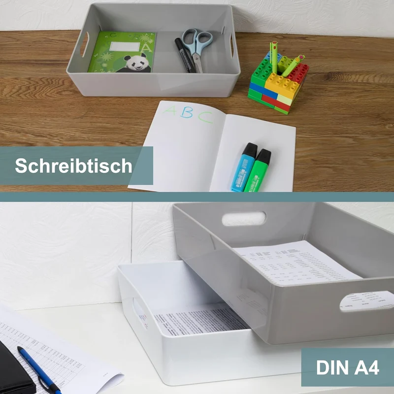 6x Ordnungsboxen - 8 cm hoch - WEIss - 35x26x8cm - 6 Liter - DINA4 - Ordnungskorb - Schubladenorgani