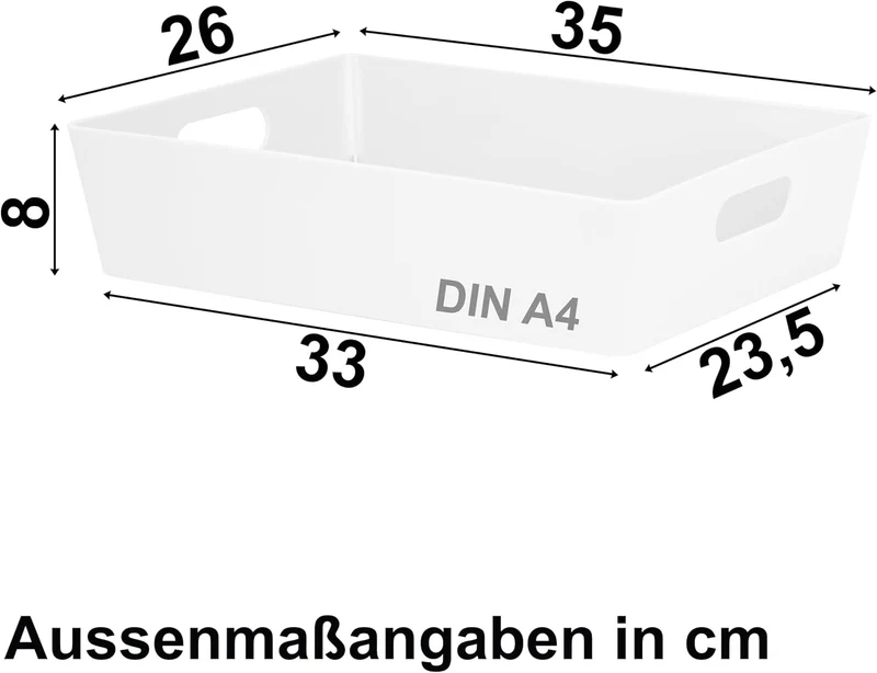 6x Ordnungsboxen - 8 cm hoch - WEIss - 35x26x8cm - 6 Liter - DINA4 - Ordnungskorb - Schubladenorgani