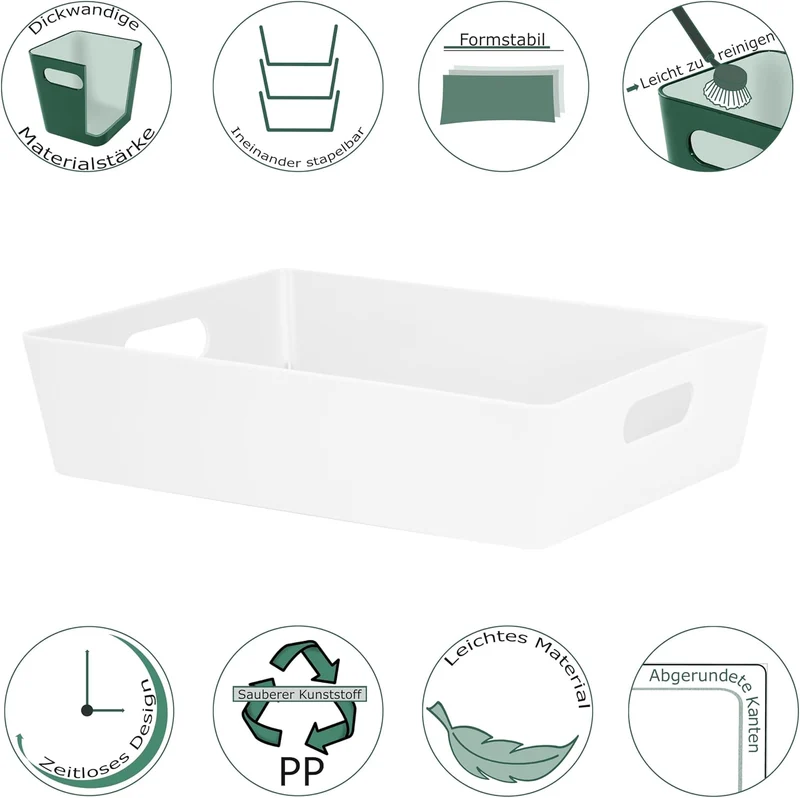 6x Ordnungsboxen - 8 cm hoch - WEIss - 35x26x8cm - 6 Liter - DINA4 - Ordnungskorb - Schubladenorgani