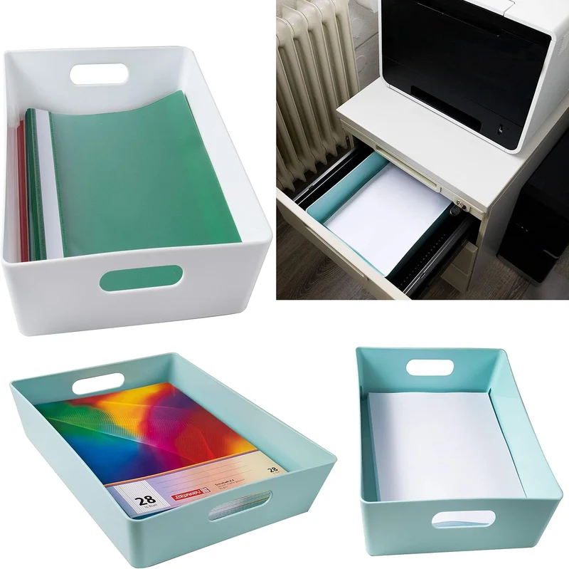 6x Ordnungsboxen - 8 cm hoch - WEIss - 35x26x8cm - 6 Liter - DINA4 - Ordnungskorb - Schubladenorgani