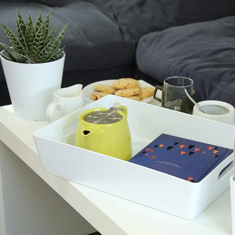6x Ordnungsboxen - 8 cm hoch - WEIss - 35x26x8cm - 6 Liter - DINA4 - Ordnungskorb - Schubladenorgani