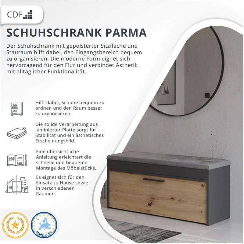 CDF Schuhschrank mit Sitzbank und Stauraum Flurbank Sitzkissen Schuhkommode Garderobenbank mit Kippt