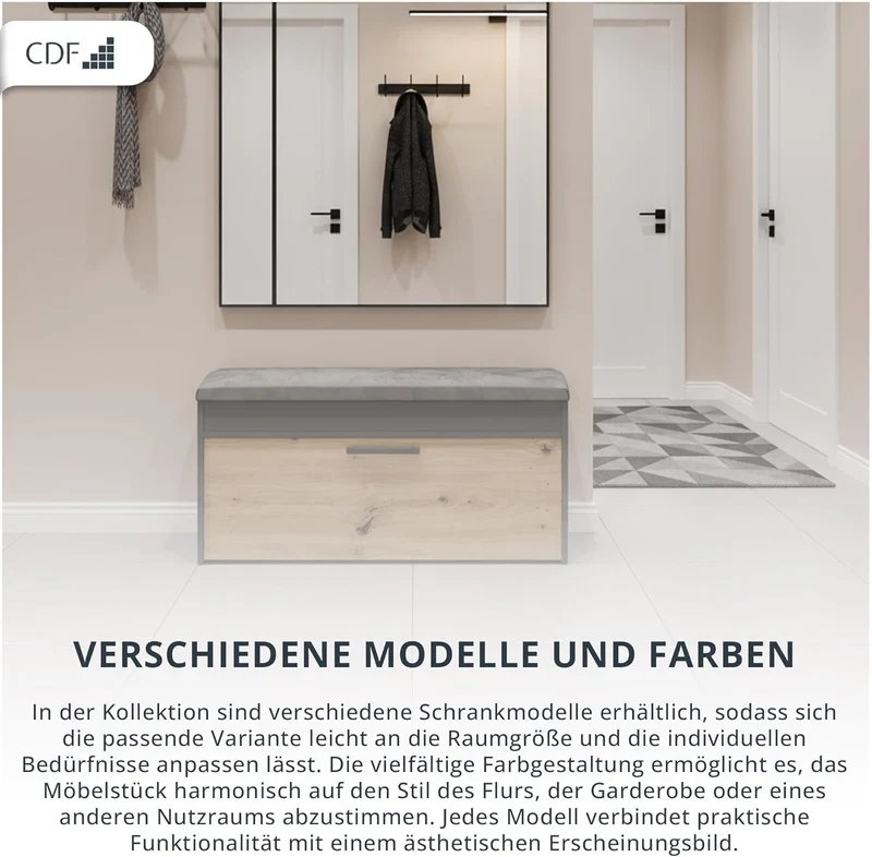 CDF Schuhschrank mit Sitzbank und Stauraum Flurbank Sitzkissen Schuhkommode Garderobenbank mit Kippt