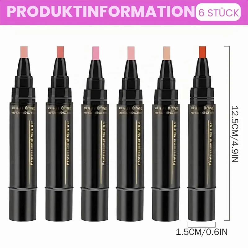 Schnell trocknende Nagellackstifte, 6er-Pack, 3-in-1-Gel-Nagelkunstmarker mit 6 verschiedenen Farben