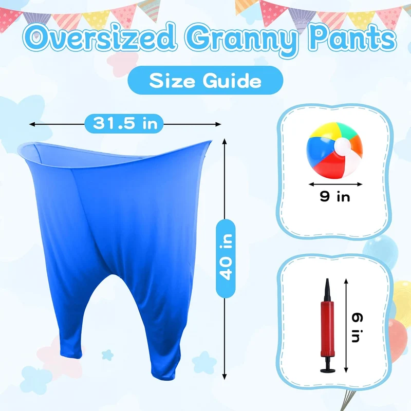 Granny Pants Yard Game 2er Set, Fanghosen-Spiel für Erwachsene, 2 Riesige Hosen, 12 Aufblasbare Rain