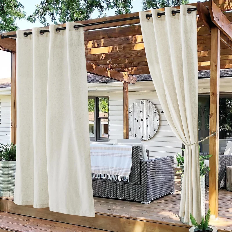 PONY DANCE Outdoor Vorhang mit Ösen 2er Set Terrasse Vorhänge Leinen Boho Outdoor Gardinen Beige Hal