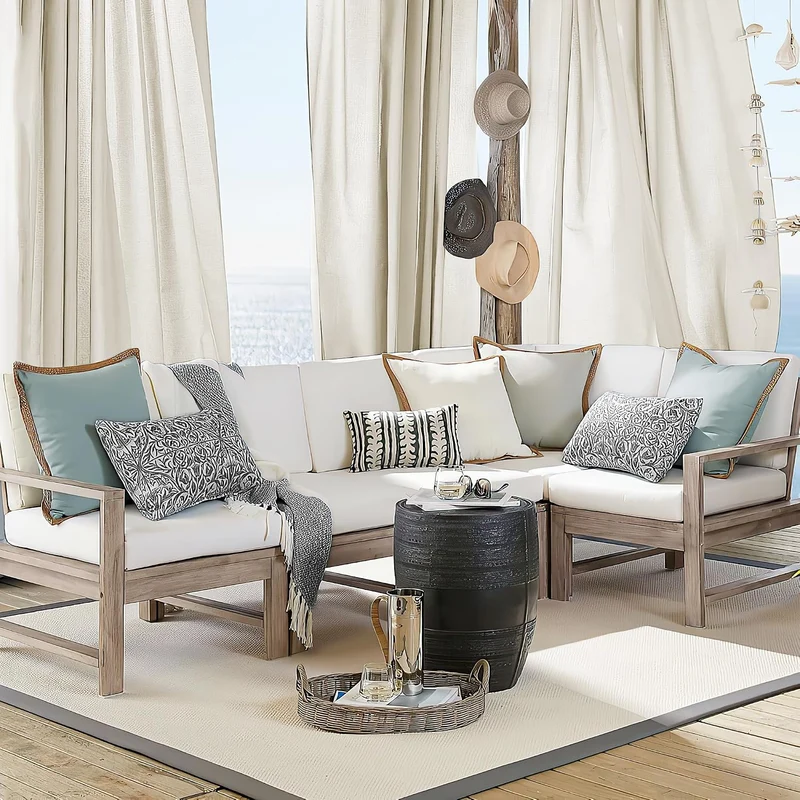 PONY DANCE Outdoor Vorhang mit Ösen 2er Set Terrasse Vorhänge Leinen Boho Outdoor Gardinen Beige Hal