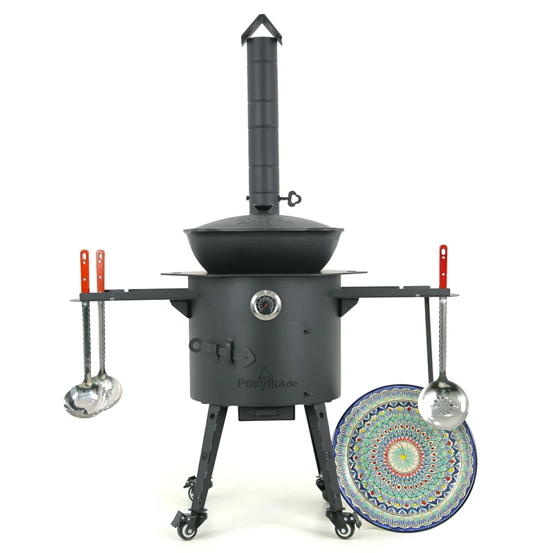 Feuerofen Utschak Ø 40cm mit Gusseisen Kazan Wok 12L Ø 42,5cm | Kasan mit Deckel | Учаг Outdoor Gula