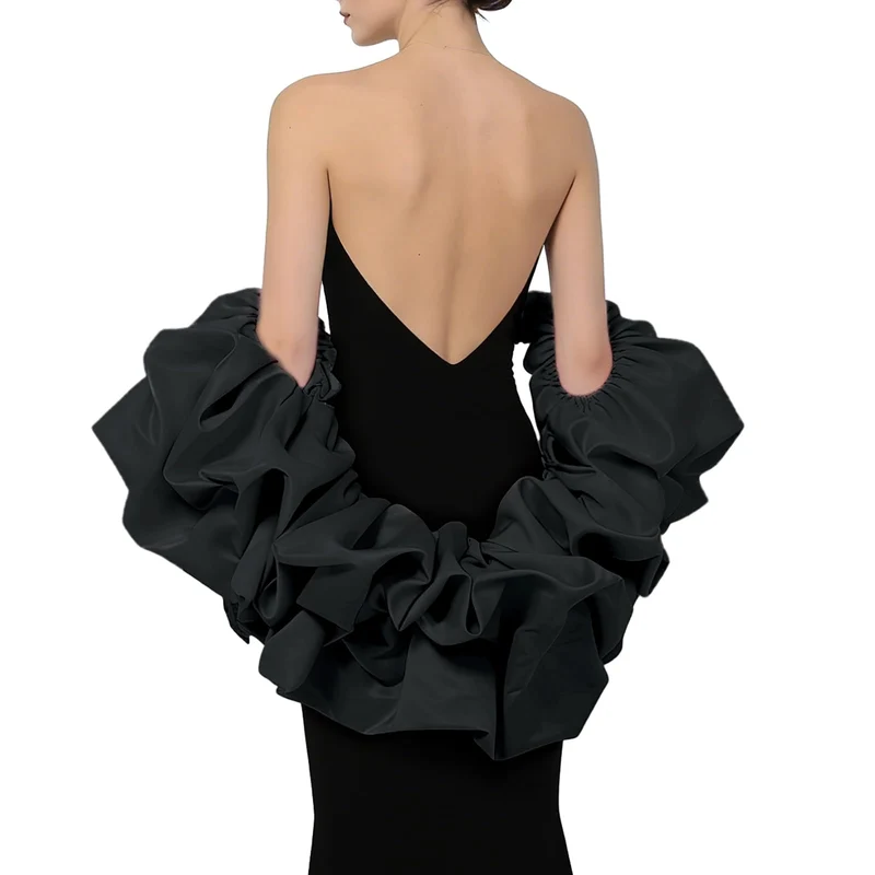 Satin-Umhang mit Puffärmeln, Brautschal, gerüschter Bolero, Wickeltuch für Braut, Hochzeitskleid, Ve