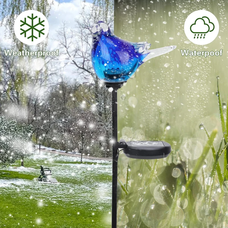 Afirst Solar Bluebird Gartenstecker – mundgeblasenes Glas Dekorative Garten Wegeleuchten Outdoor Was