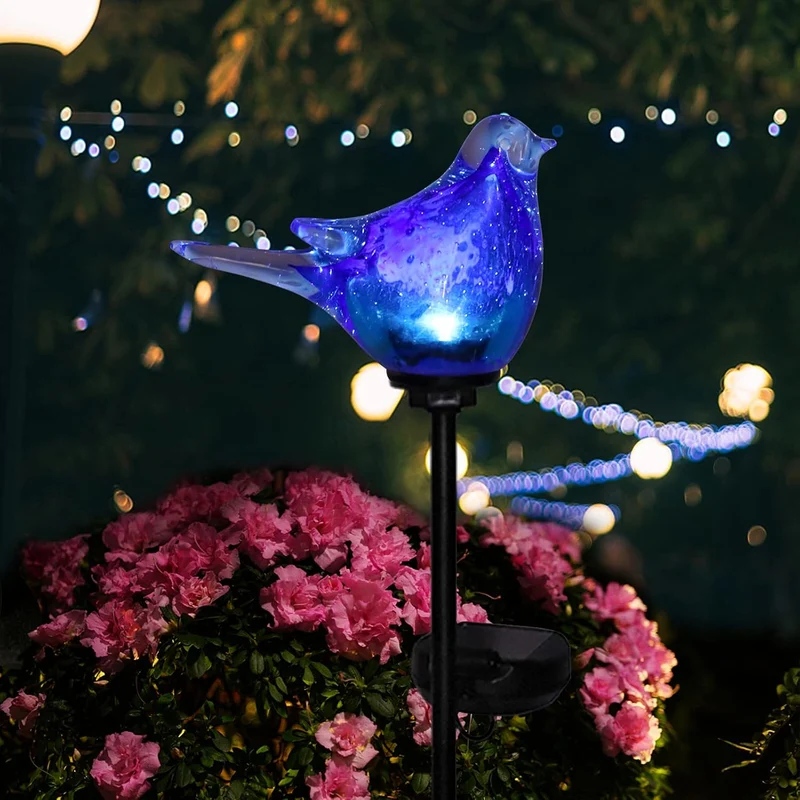 Afirst Solar Bluebird Gartenstecker – mundgeblasenes Glas Dekorative Garten Wegeleuchten Outdoor Was