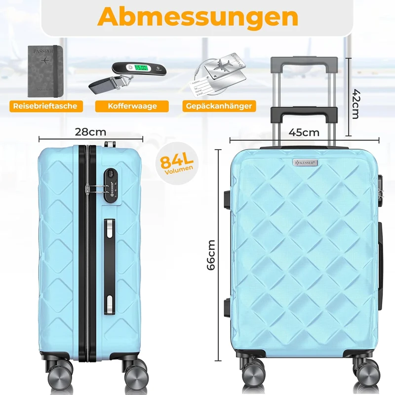 KESSER® Reisekoffer 84L Koffer ABS Hartschalenkoffer mit Zahlenschloss, Kofferwaage & Reisebrieftasc
