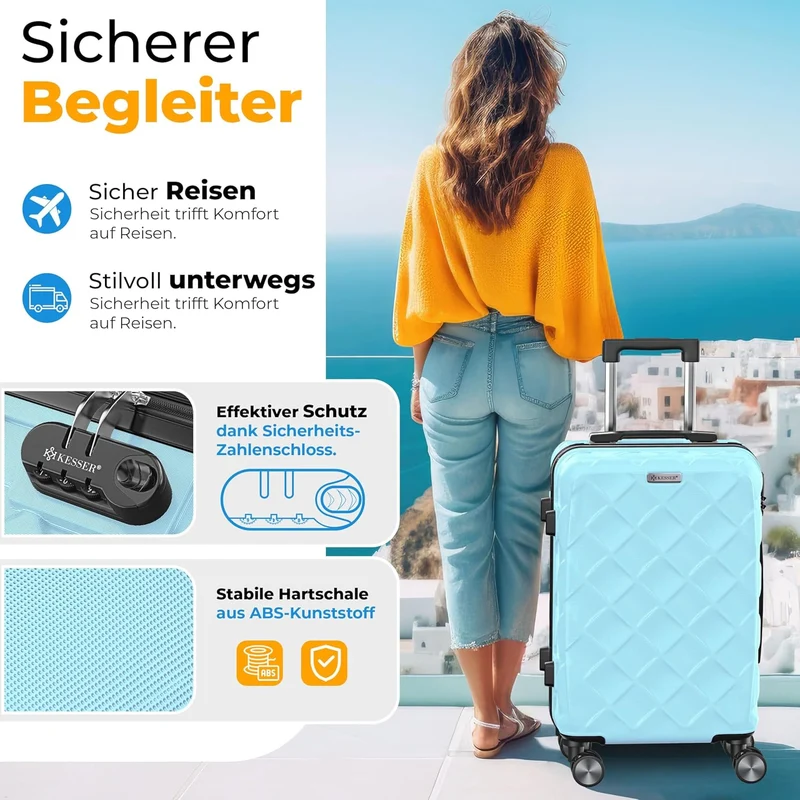KESSER® Reisekoffer 84L Koffer ABS Hartschalenkoffer mit Zahlenschloss, Kofferwaage & Reisebrieftasc