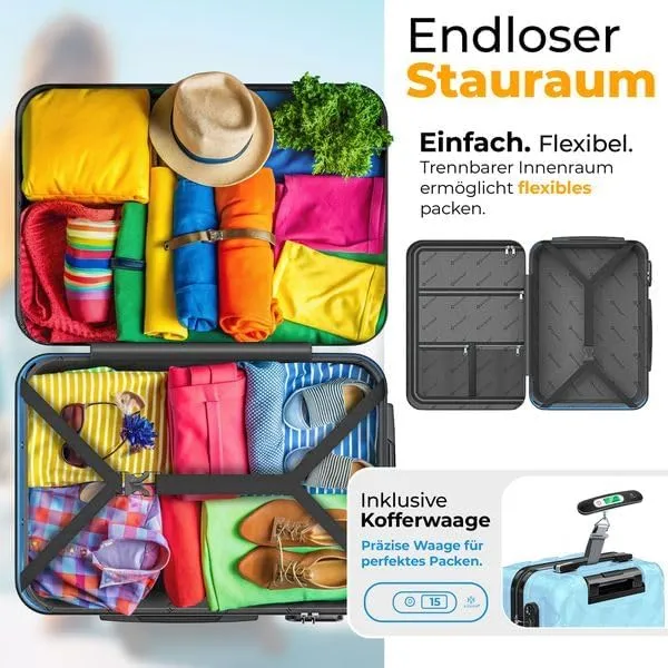 KESSER® Reisekoffer 84L Koffer ABS Hartschalenkoffer mit Zahlenschloss, Kofferwaage & Reisebrieftasc