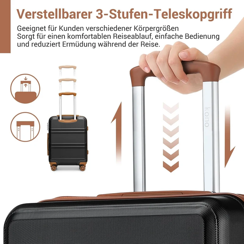 KONO Koffer Trolley Reisekoffer aus ABS+PC – Leichter Hartschalenkoffer mit 4 Zwillingsrollen und TS