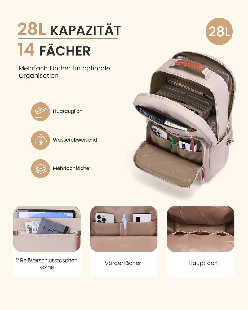 LOVEVOOK Laptop Rucksack Damen, Wasserdicht 17 Zoll Arbeitsrucksack Schulrucksack Teenager für Gross