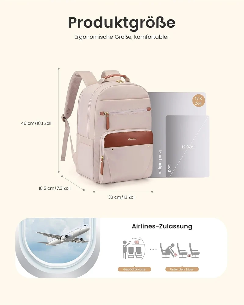 LOVEVOOK Laptop Rucksack Damen, Wasserdicht 17 Zoll Arbeitsrucksack Schulrucksack Teenager für Gross