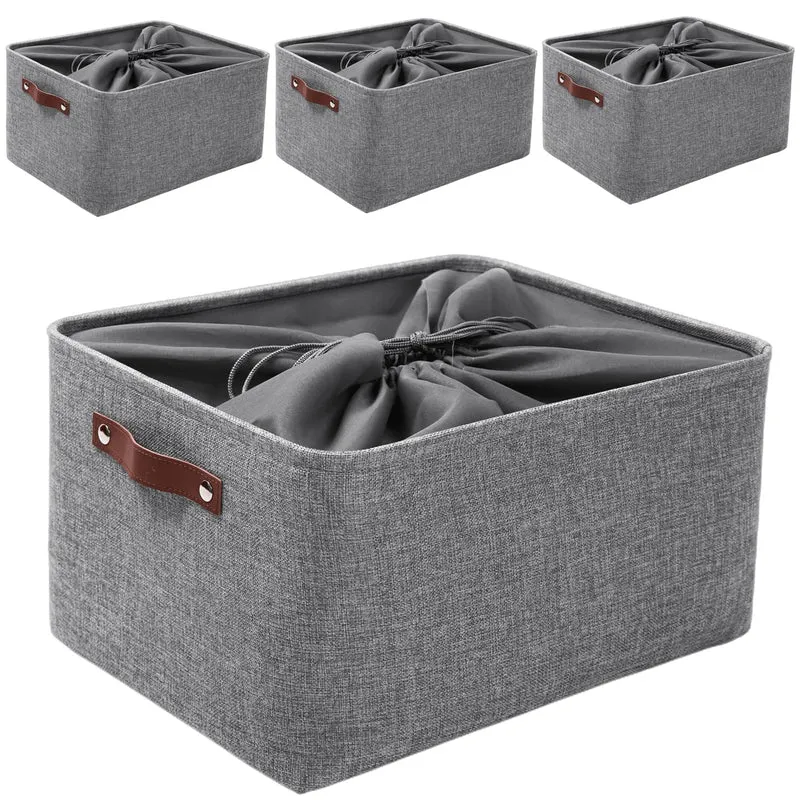 Mangata Faltbare Aufbewahrungskörbe mit Deckel,[4 Pack] Grau Canvas-Stoff Aufbewahrungsbox für Spiel