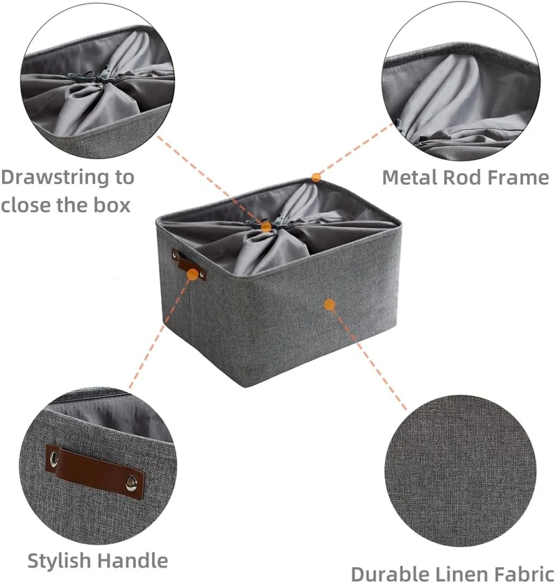 Mangata Faltbare Aufbewahrungskörbe mit Deckel,[4 Pack] Grau Canvas-Stoff Aufbewahrungsbox für Spiel