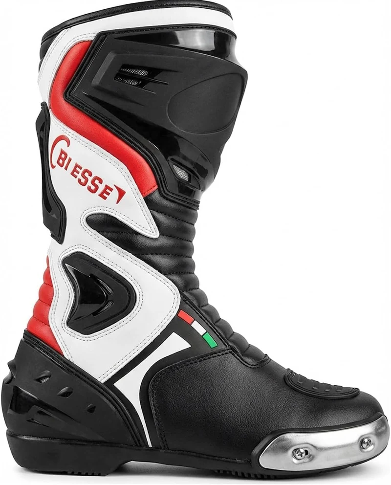 BS MOTO - Motorradstiefel Pista Sport Racing, aus Leder, professionell, atmungsaktiv 46 EU Schwarz R