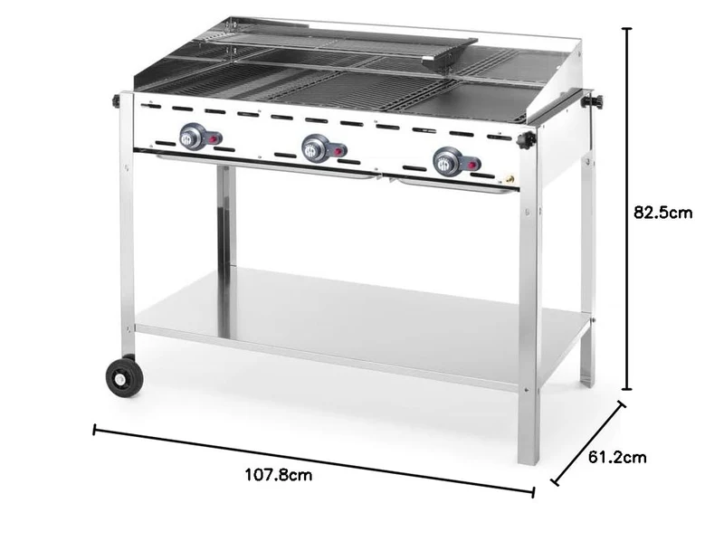 HENDI Grillsystem Green Fire 3 Brenner, mit Emaillierte Grillplatte aus Gusseisen und Rost GN 1/1, n