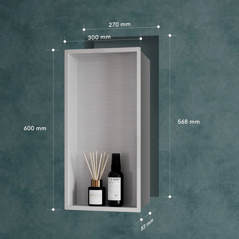 Mai & Mai Duschnische Bad Silber 30cm x 60cm x 8,3cm Wandnische befliesbar aus Edelstahl Duschregal
