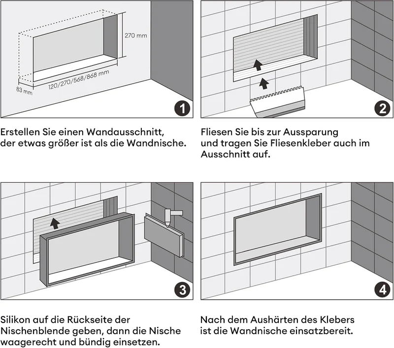 Mai & Mai Duschnische Bad Silber 30cm x 60cm x 8,3cm Wandnische befliesbar aus Edelstahl Duschregal