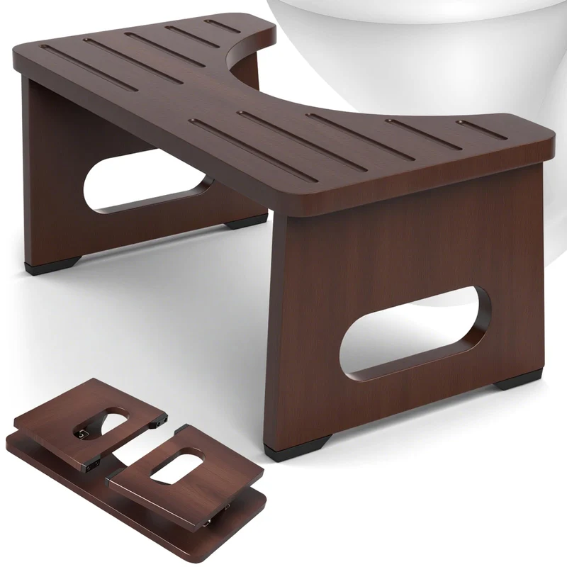 YOSE Toilettenhocker aus Holz für Erwachsene, Faltbarer Hockhocker fürs Badezimmer, Rutschfester Dop