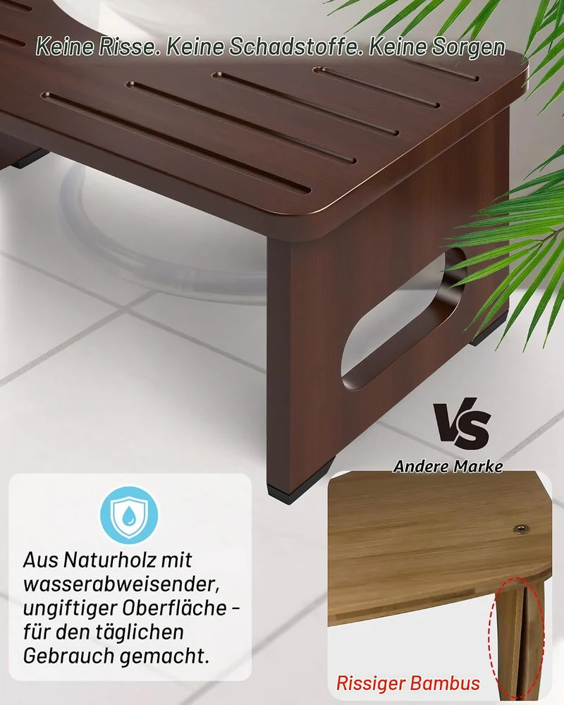 YOSE Toilettenhocker aus Holz für Erwachsene, Faltbarer Hockhocker fürs Badezimmer, Rutschfester Dop