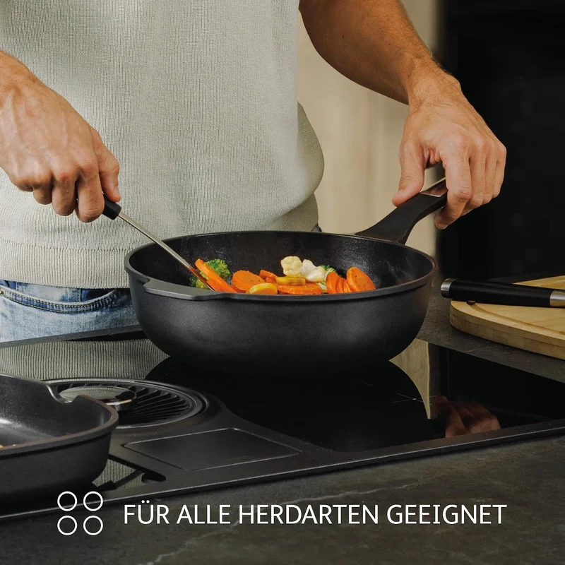 BergHOFF Leo Wok mit Deckel 28cm - Wokpfanne induktion - Wok non Stick - Asia pfanne für alle Herdar