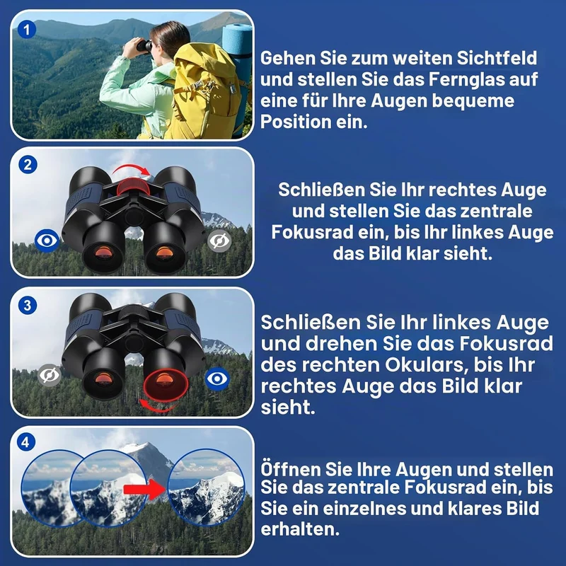 20x50 Fernglas für Erwachsene HD Hohe Vergrösserung Wasserdicht Ferngläser mit Grosses Sichtfeld Fel