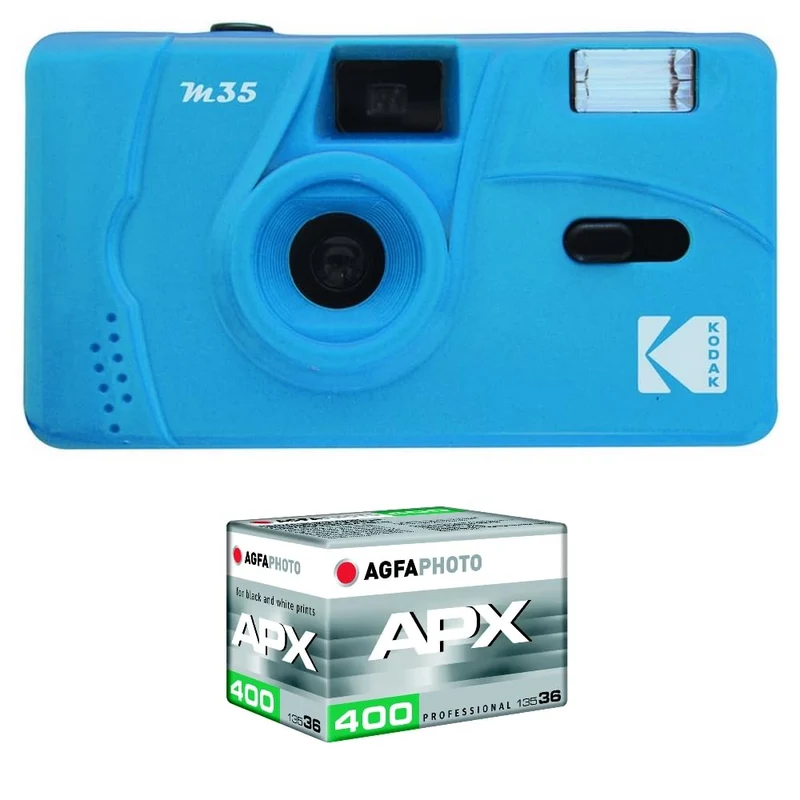 Kodak Wiederaufladbare Kamera M35 – 35 mm – Candy Pink Blau Film 400, Blau Film 400
