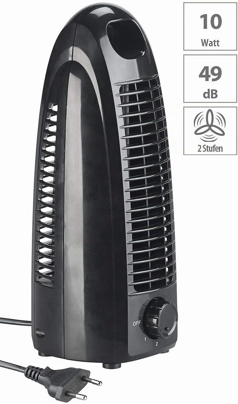 Sichler Haushaltsgeräte Kleiner Turmventilator: Turm-Tischventilator VT-110 mit 2 Geschwindigkeits-S