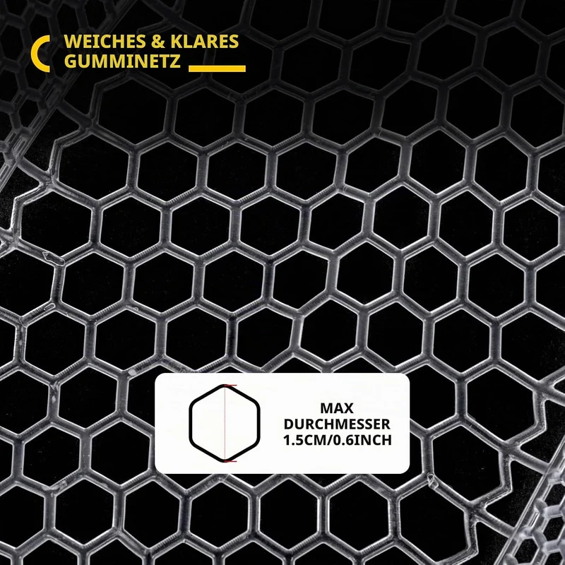 SF Fliegenfischer-Kescher mit Holzrahmen, weichem Gumminetz, Forellenkescher, Catch-and-Release-Kesc
