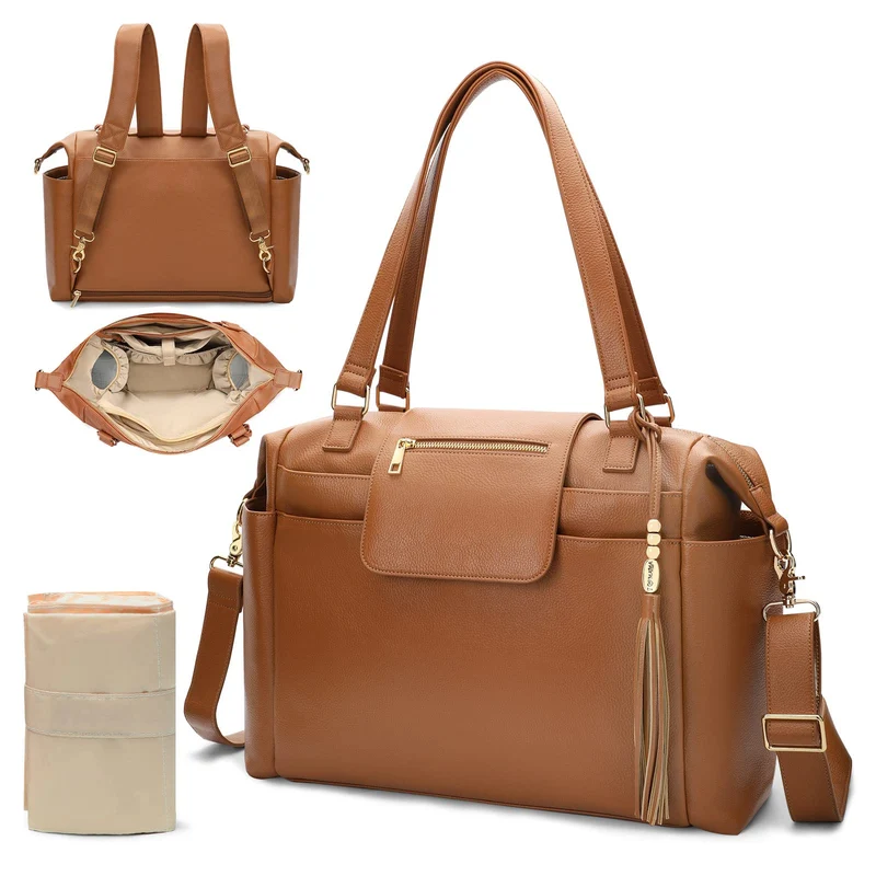 Omanmoli Wickeltasche, Leder, Wickeltasche, Rucksack, grosse Babytasche, 14 Wickeltaschen, Wickelunt