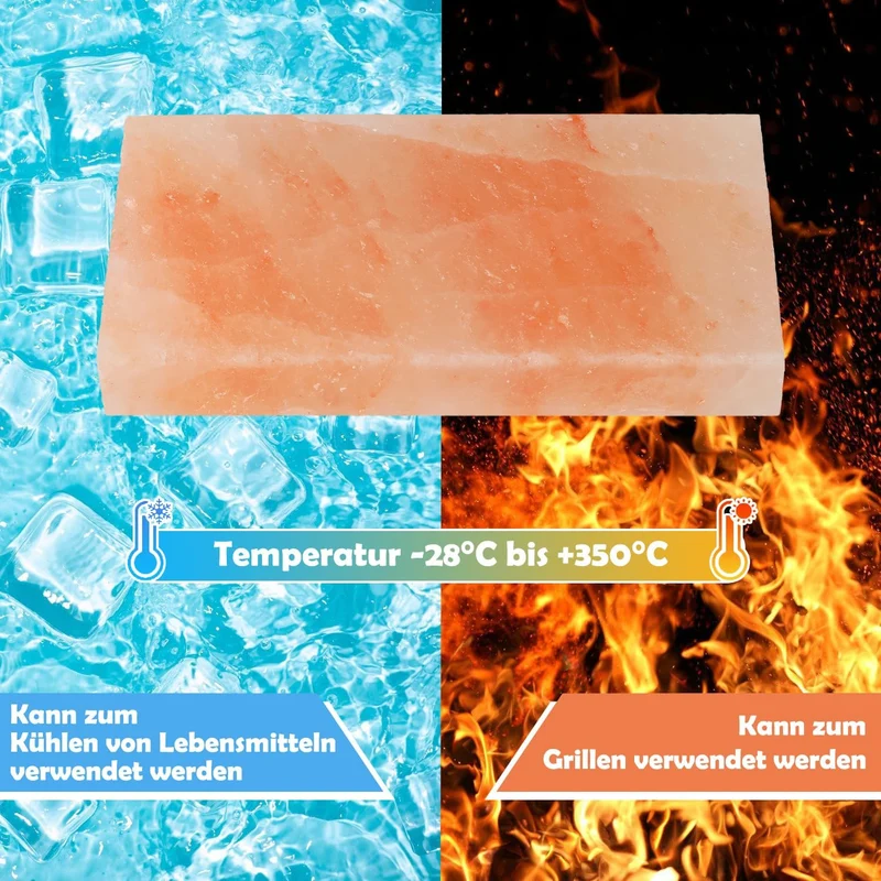 4 set L Salzstein zum Grillen, 20x10x2,5cm Salz Grillsteine, Original Kristallsalz, Wiederverwendbar
