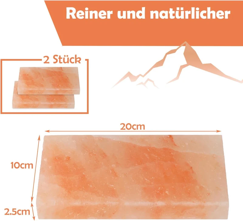 4 set L Salzstein zum Grillen, 20x10x2,5cm Salz Grillsteine, Original Kristallsalz, Wiederverwendbar
