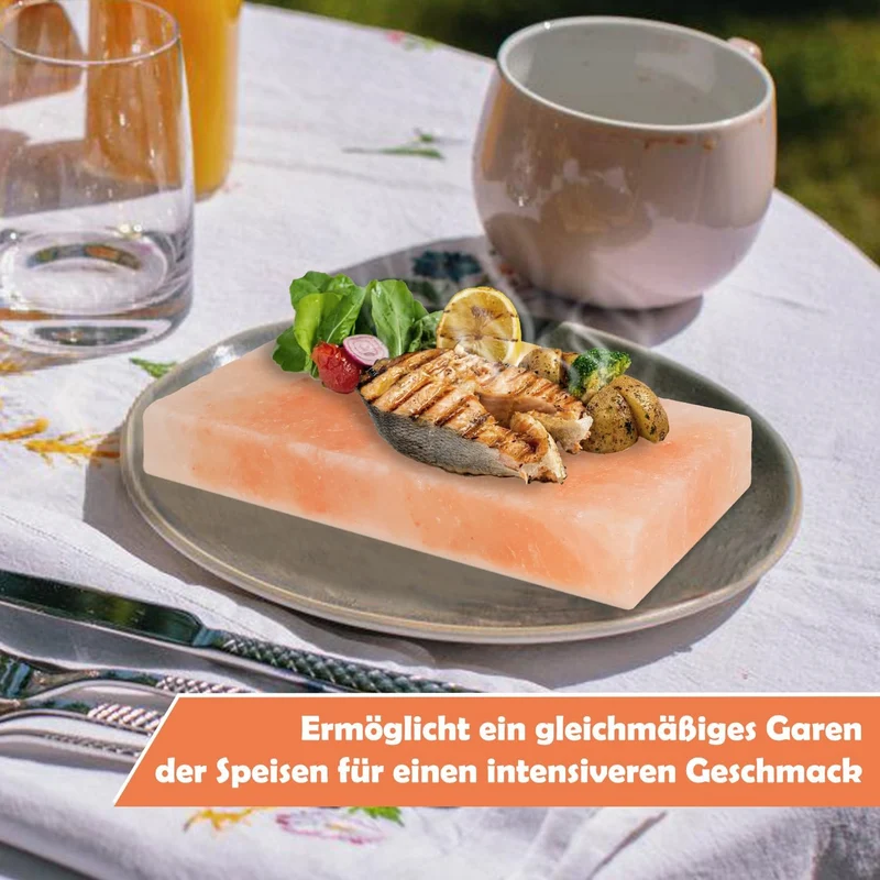 4 set L Salzstein zum Grillen, 20x10x2,5cm Salz Grillsteine, Original Kristallsalz, Wiederverwendbar