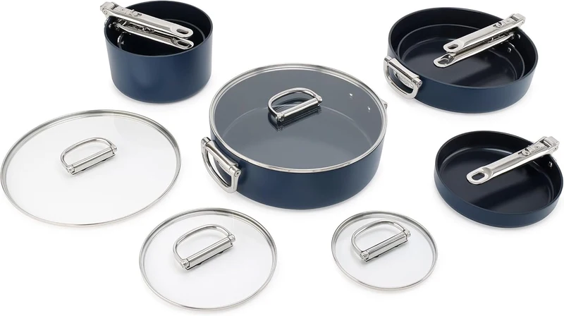 Joseph Joseph Space 6-tlg. Kochgeschirr-Set, Klappbare Edelstahlgriffe, platzsparend, Induktion & Ke