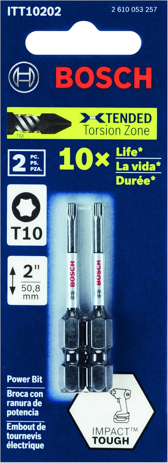 BOSCH ITT10202 Schraubendreher-Bits, 5,1 cm, Torx #10, schlagfest, 2 Stück 2 In. Schlag-Torx #10 Pow