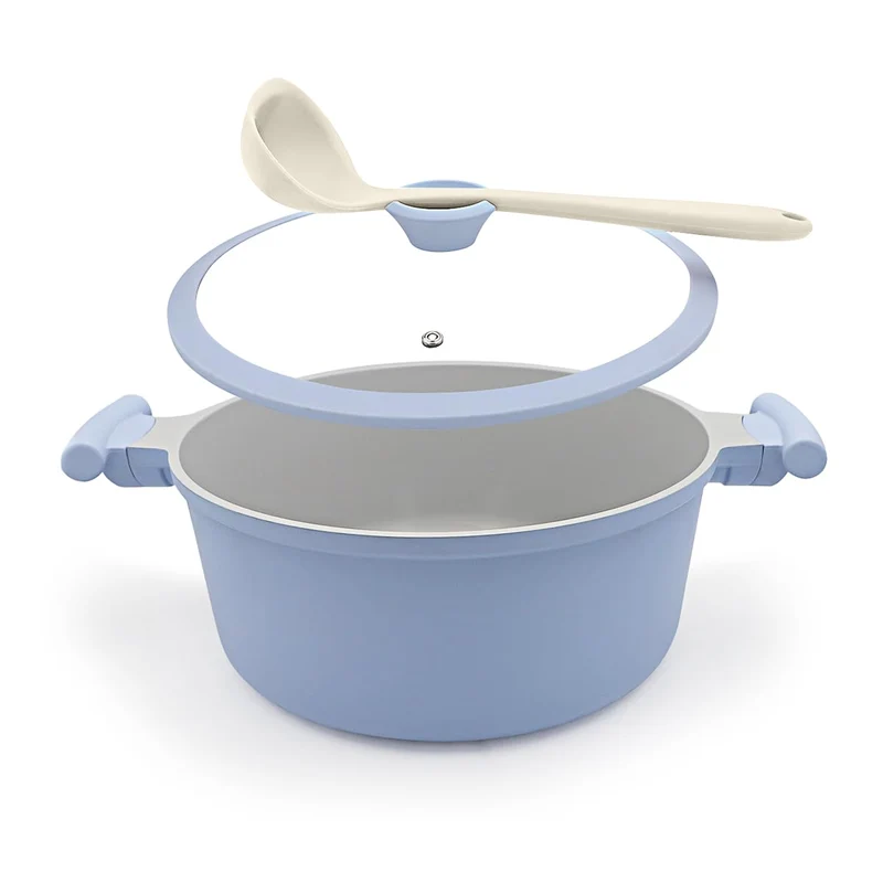 AIKENBBKK Kochtopf 24cm mit Deckel, 5L Antihaft Aluminium Schmortopf mit Keramik-Beschichtung, kühl