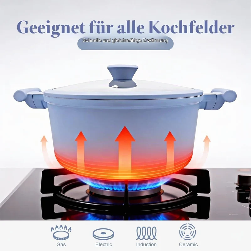 AIKENBBKK Kochtopf 24cm mit Deckel, 5L Antihaft Aluminium Schmortopf mit Keramik-Beschichtung, kühl