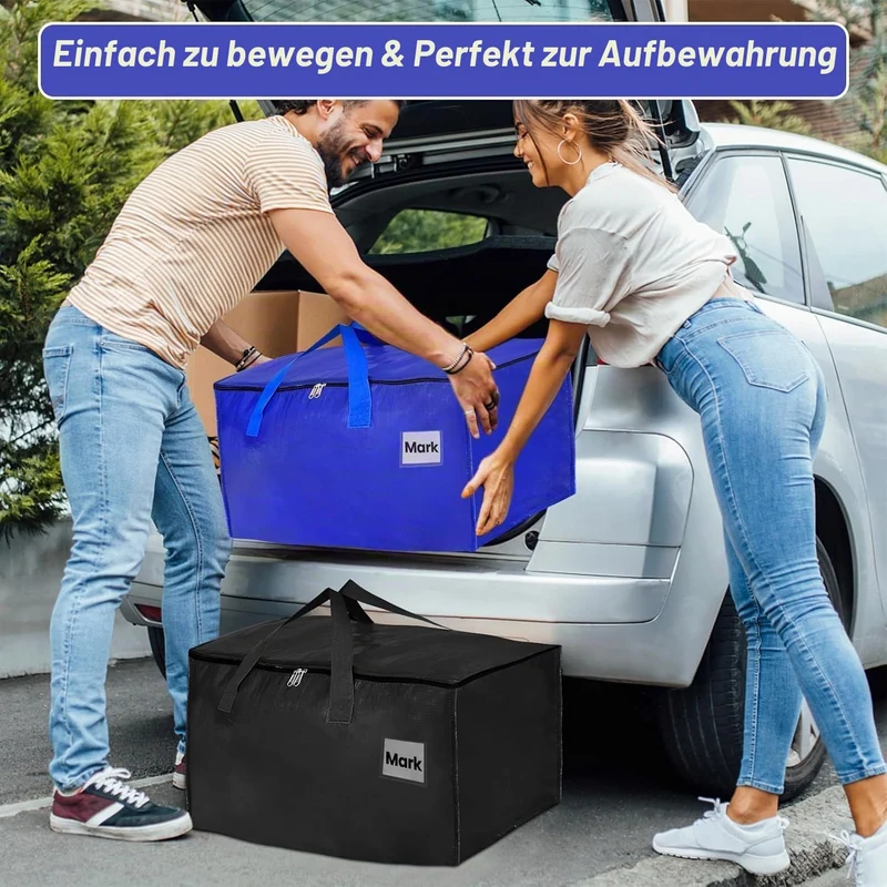 Umzugstaschen 93-Liter, 4er-Pack Aufbewahrungstaschen mit Reissverschluss, Umzugskartons Heavy Duty