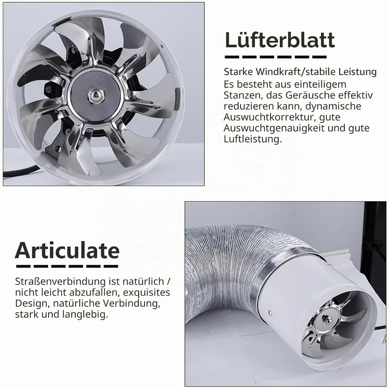 Axialer Rohrventilator Ø100mm, Abluftventilator Zuluft/Abluft,25W Für Bad, WC, Küche, Gewächshaus, Z