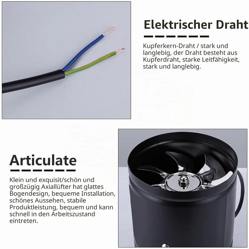 Axialer Rohrventilator Ø100mm, Abluftventilator Zuluft/Abluft,25W Für Bad, WC, Küche, Gewächshaus, Z