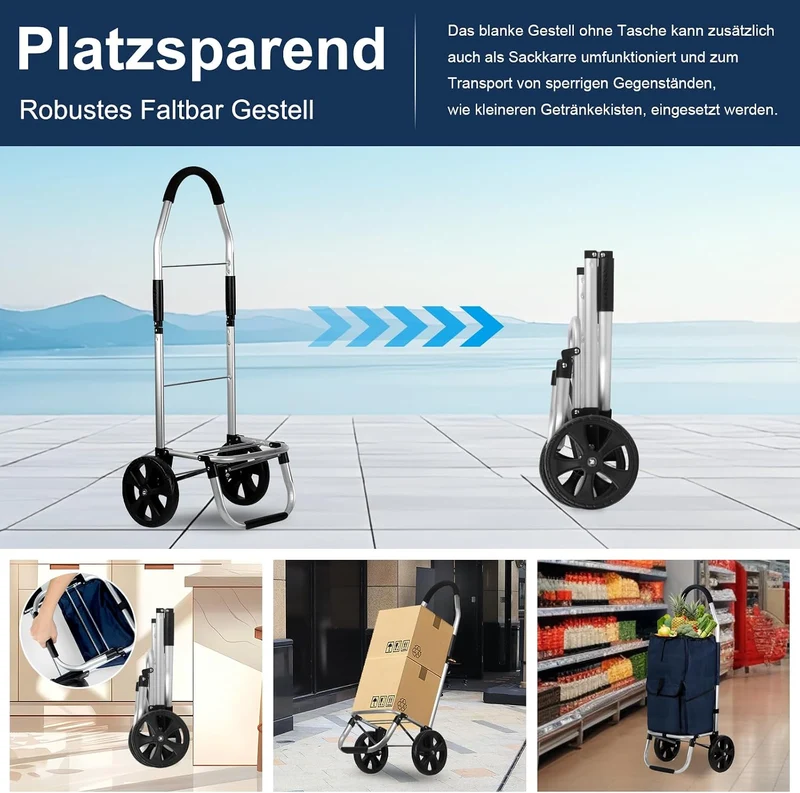 Einkaufstrolley, HOMELUX klappbar, Stabiler Einkaufswagen, grosse Kapazität 41 L, multifunktional, H