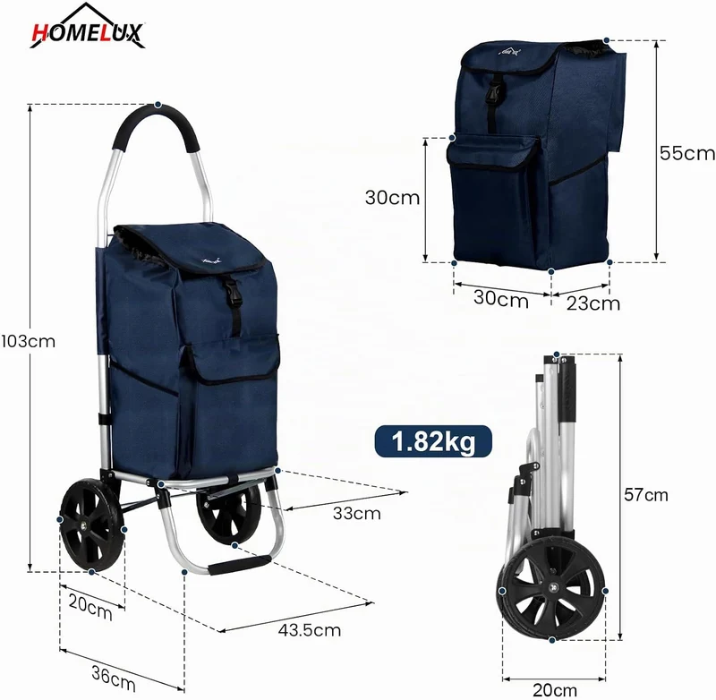 Einkaufstrolley, HOMELUX klappbar, Stabiler Einkaufswagen, grosse Kapazität 41 L, multifunktional, H