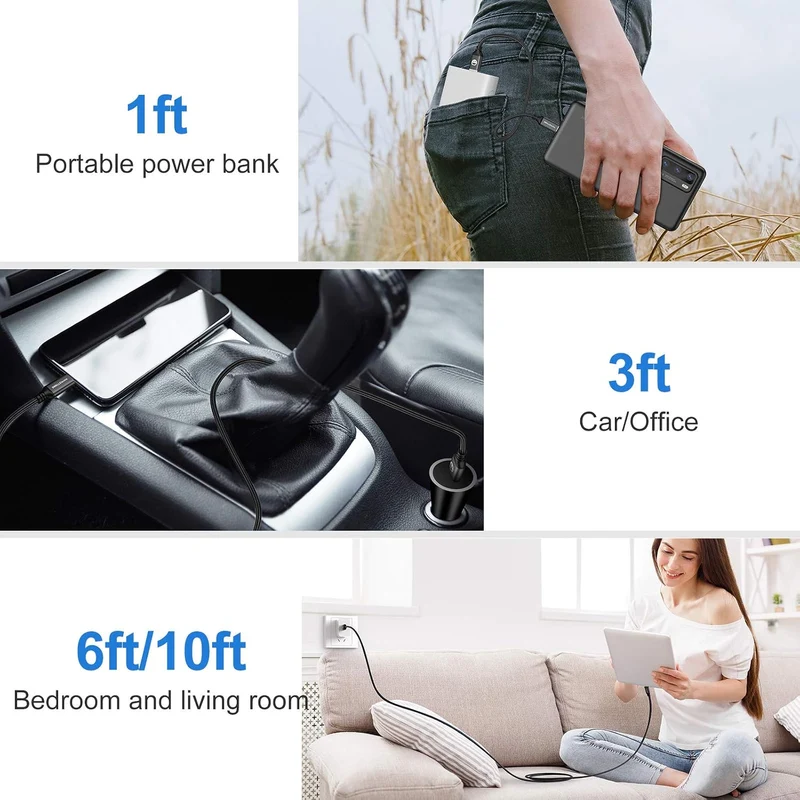 5 x 3 m langes USB-C-Kabel, extra langes USB-A auf USB-C, 3 m, Typ C, Schnellladekabel, kompatibel m